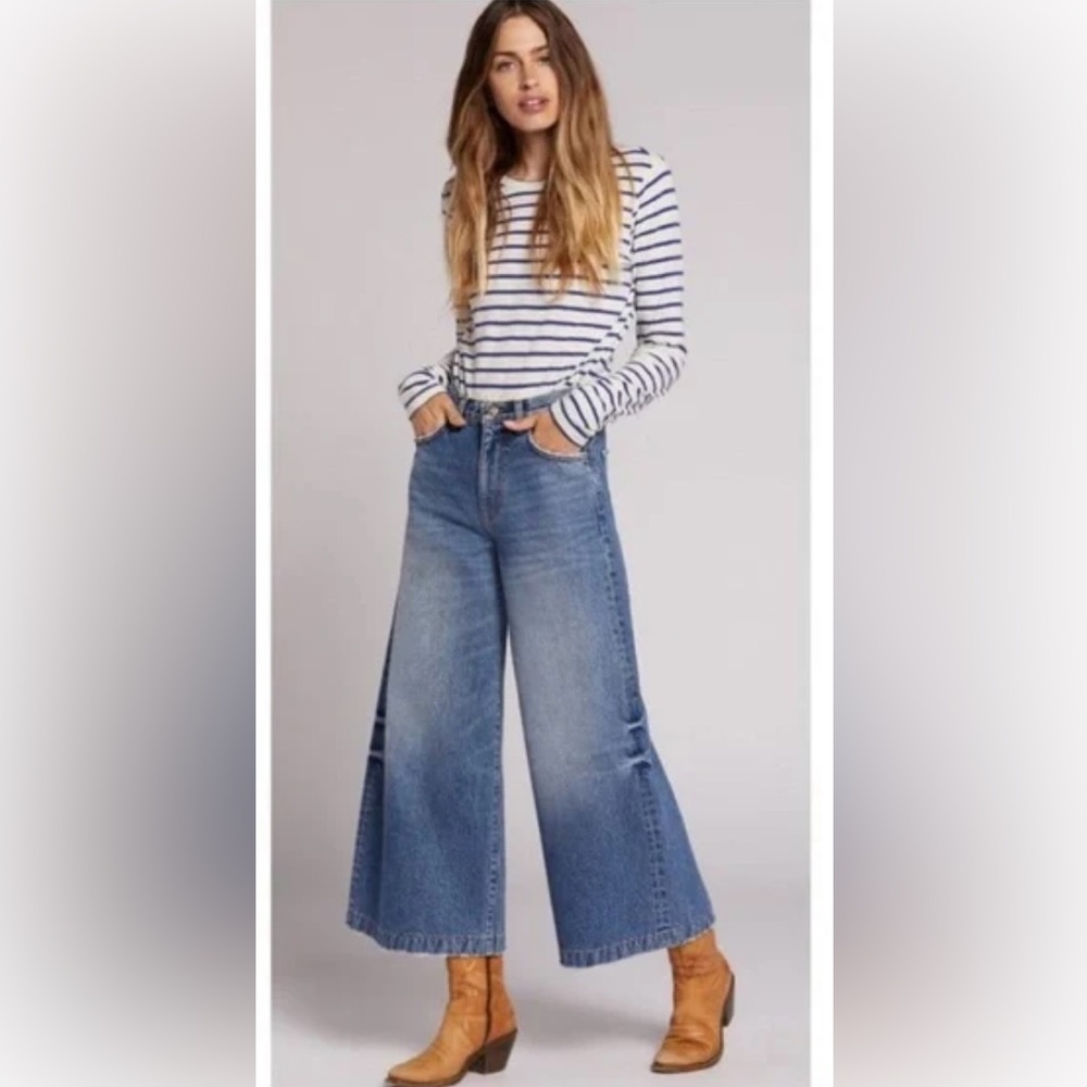 Current Elliott Wide Leg Crop Bromes Jeans